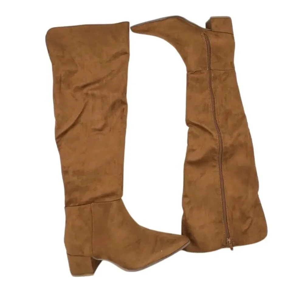 On 34th Gabriella Cognac Block Heel Over The Knee Boots 7.5